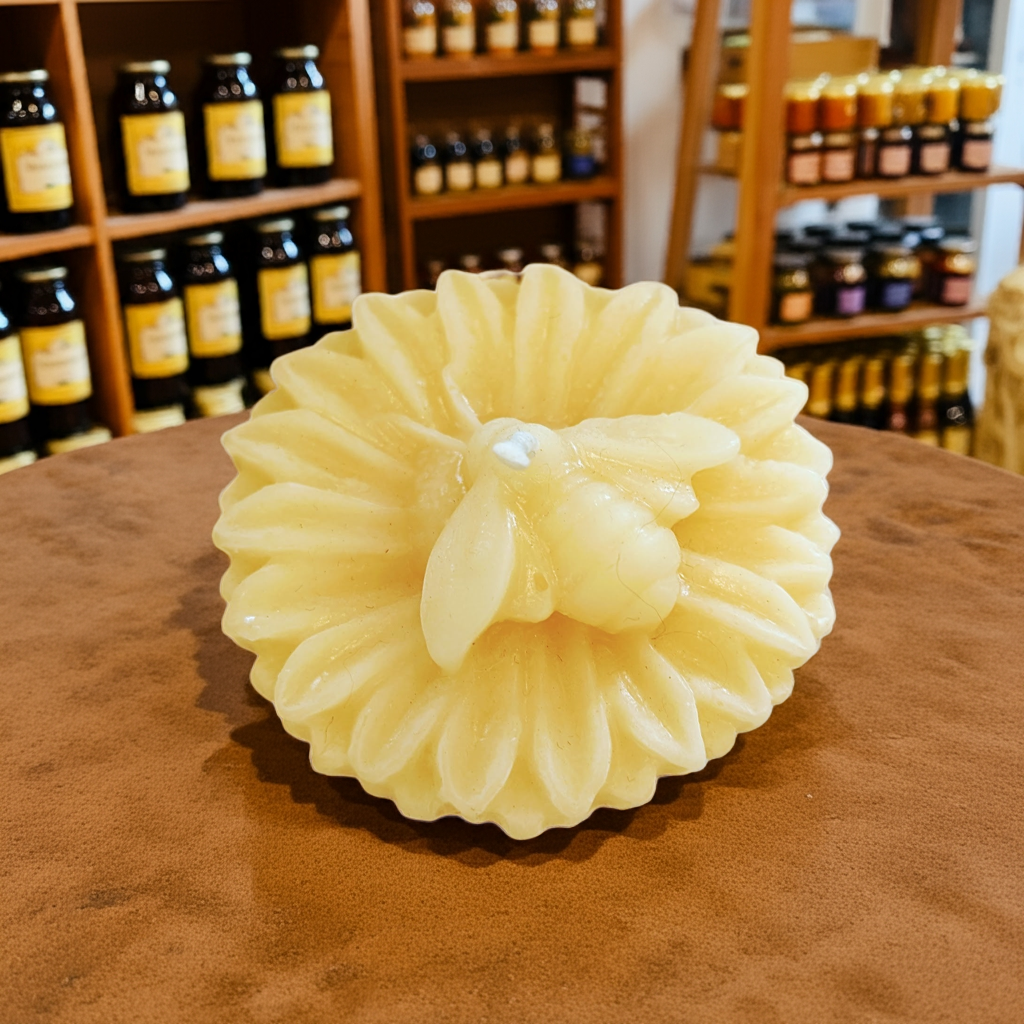 BEESWAX CANDLE: SUNFLOWER WITH RESTING BEE