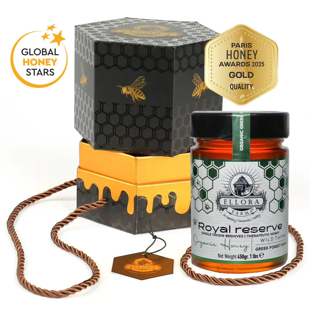 Organic Greek Raw Honey, Royal Reserve, Wild Thyme, 450g
