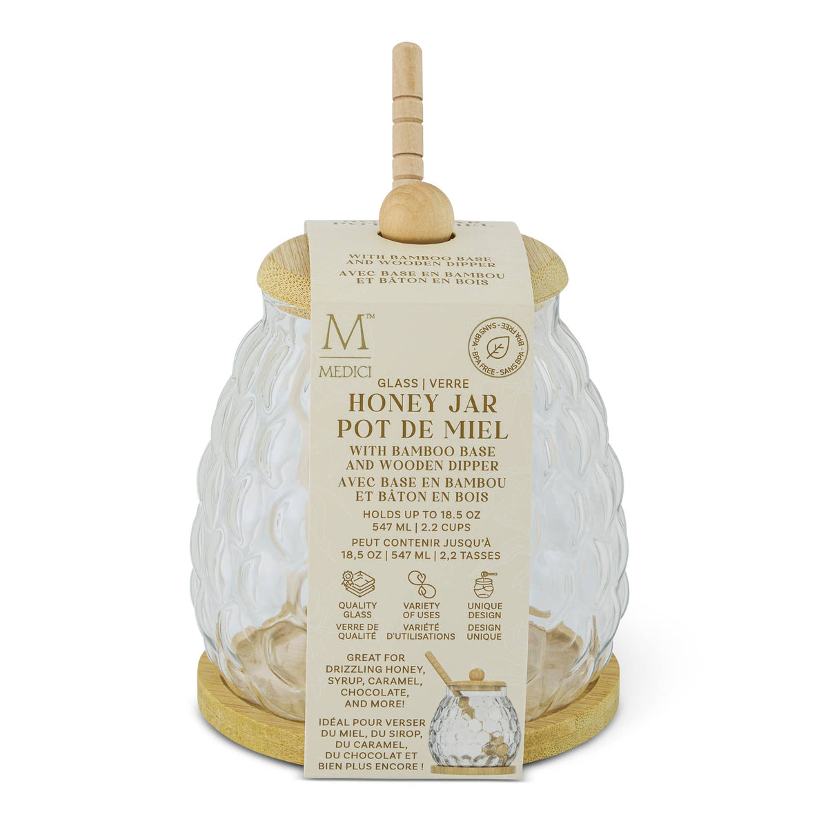 18.5oz Bubble Honey Jar w/ Bamboo Base & Wood Dipper