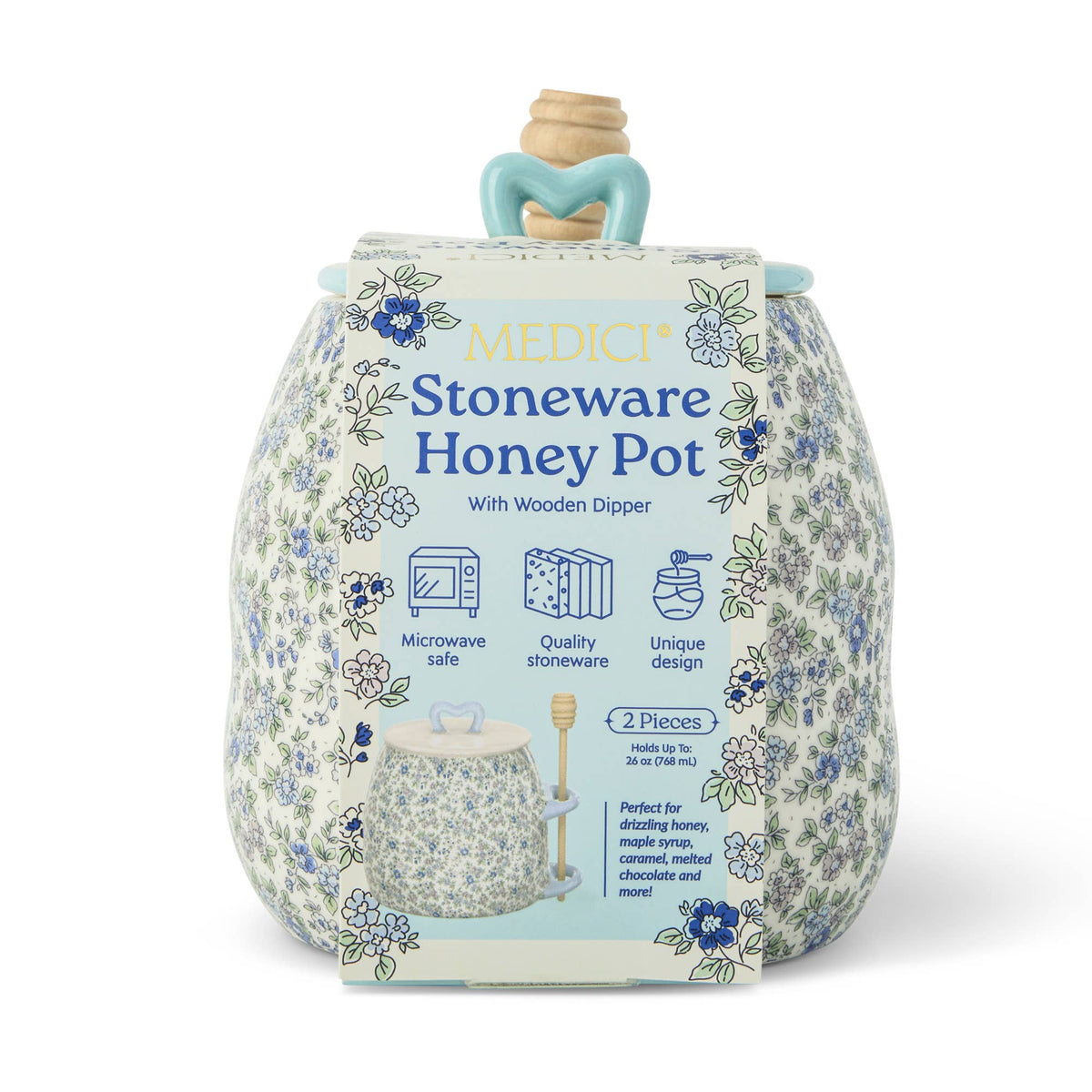 26oz Printed Ceramic Honey Pot - Ditzy Blue Floral