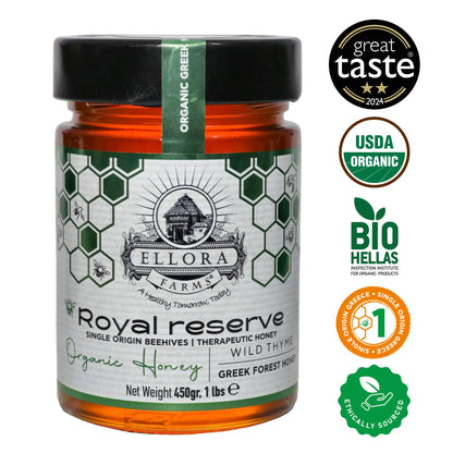 Organic Greek Raw Honey, Royal Reserve, Wild Thyme, 450g