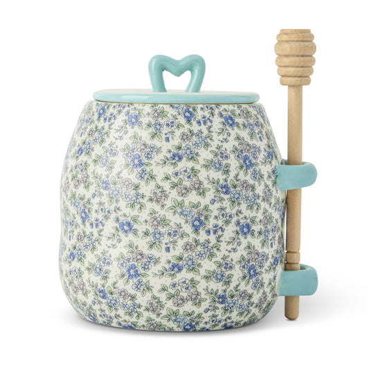 26oz Printed Ceramic Honey Pot - Ditzy Blue Floral