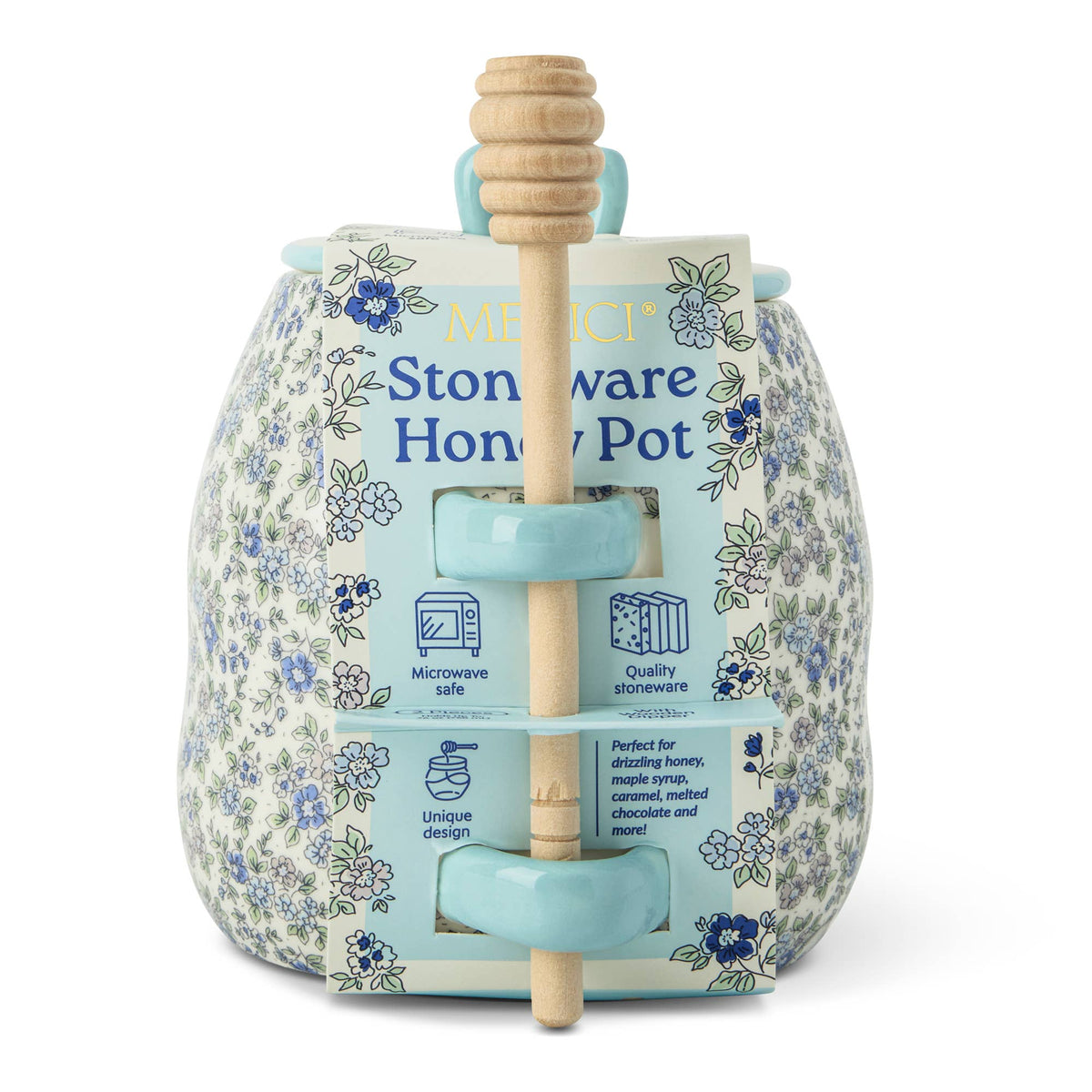 26oz Printed Ceramic Honey Pot - Ditzy Blue Floral