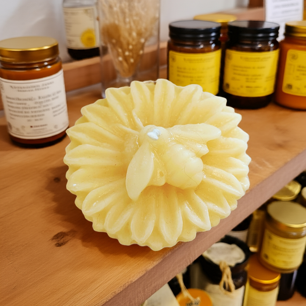 BEESWAX CANDLE: SUNFLOWER WITH RESTING BEE
