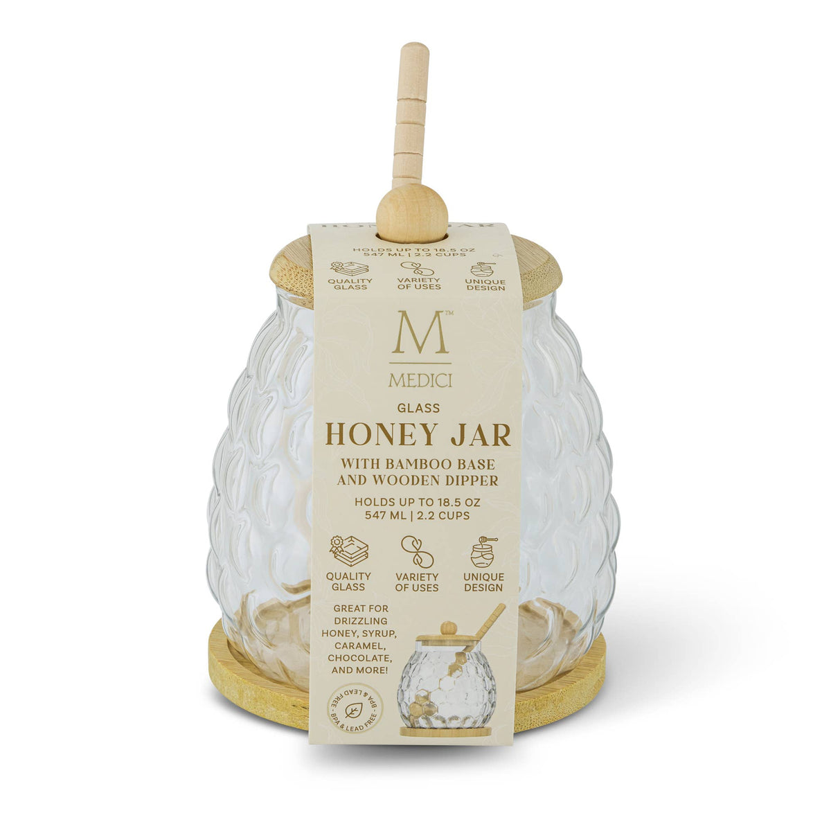 18.5oz Bubble Honey Jar w/ Bamboo Base & Wood Dipper