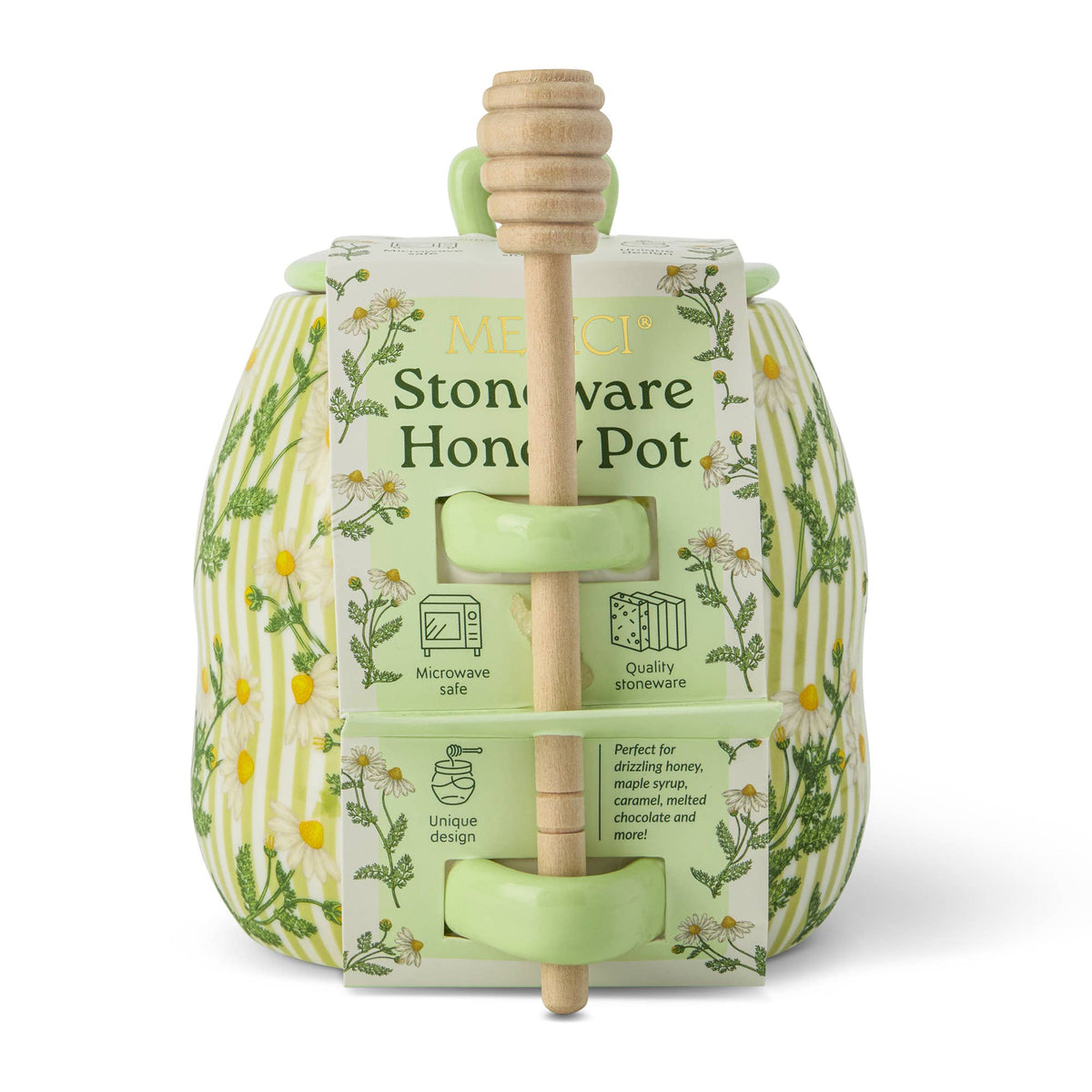 26oz Printed Ceramic Honey Pot - Chamomile Stripe